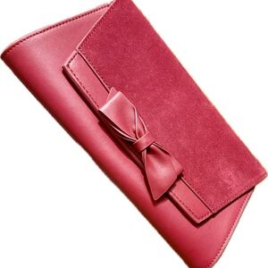 White House Black Market Burgundy Clutch with Bow & Removable Chain Strap